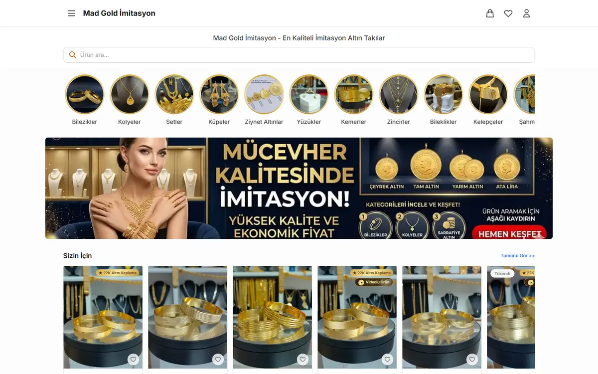Home page of the Madgold İmitasyon online store
